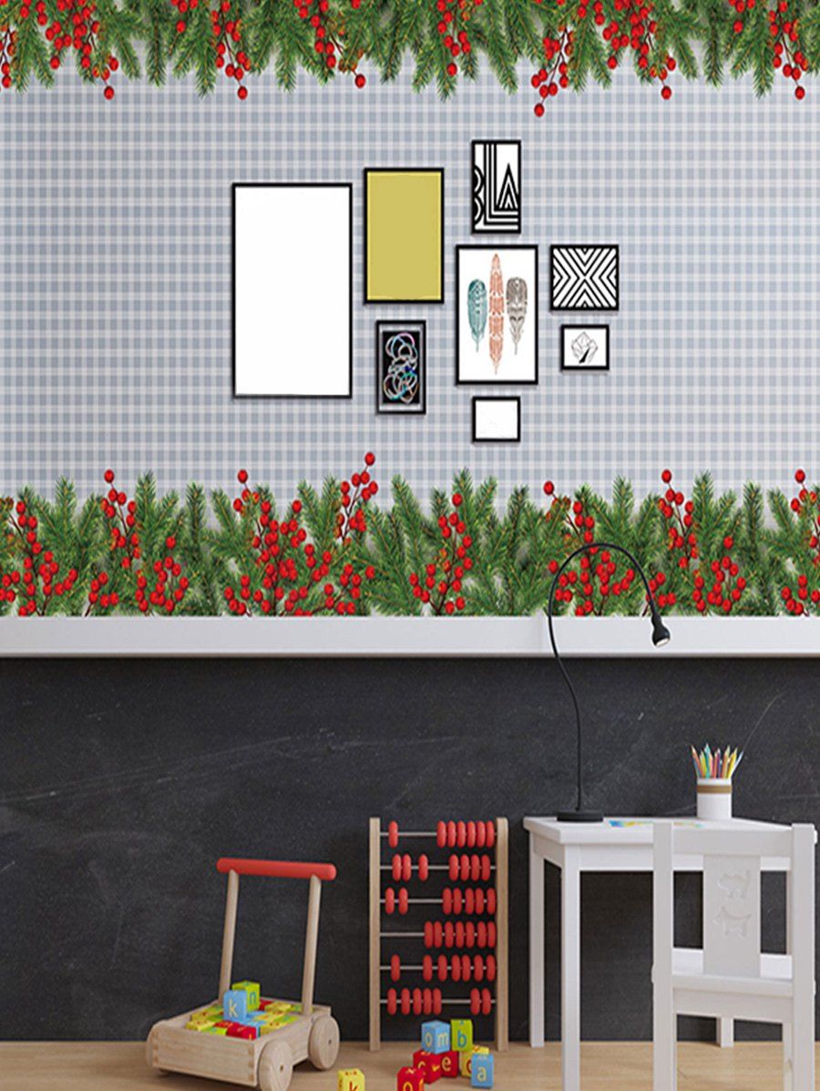 

Christmas Pine Branches Berry Print Decorative Wall Art Stickers, Multi