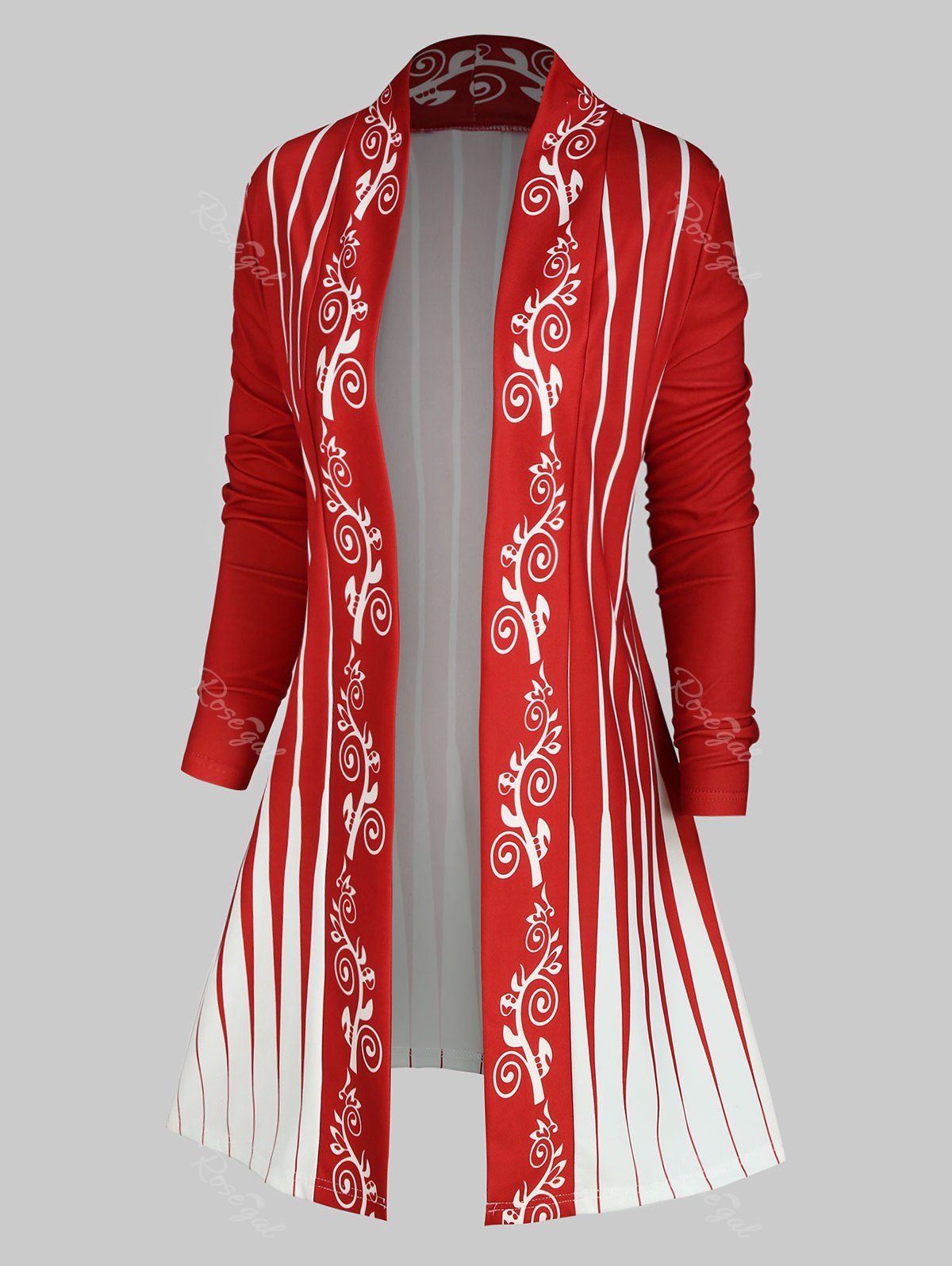 

Plus Size Printed Longline Cardigan, Red