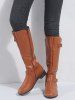 Dual Buckle PU Leather Knee High Boots -  