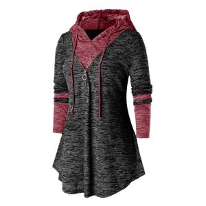 

Plus Size Hooded Zipper Space Dye T Shirt, Black