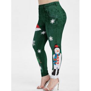 

Plus Size Christmas Snowman Snowflake 3D Print Jeggings, Medium spring green