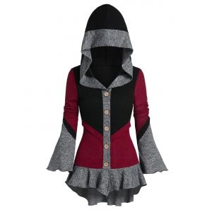 

Poet Sleeve Contrast Hooded High Low Cardigan, Multi a