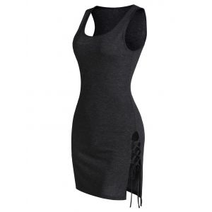 

Heathered Lace-up Side Slit Sheath Tank Dress, Carbon gray