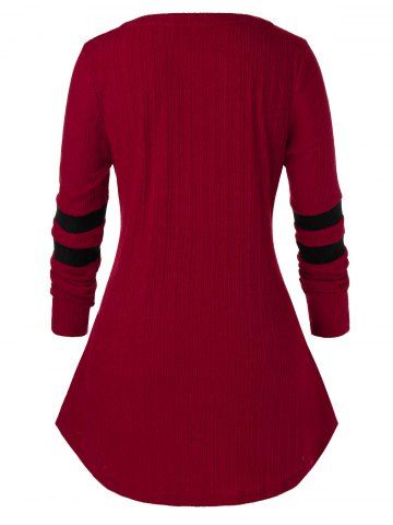 

Plus Size Striped Button Sweater, Red wine
