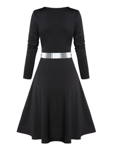 

Checked Panel Belted Midi A Line Dress, Multi-a