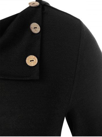 

Plus Size Mock Button Checked Sweater, Black