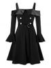 Plus Size Ruffle Cuff Cold Shoulder Mock Button Belted Dress -  