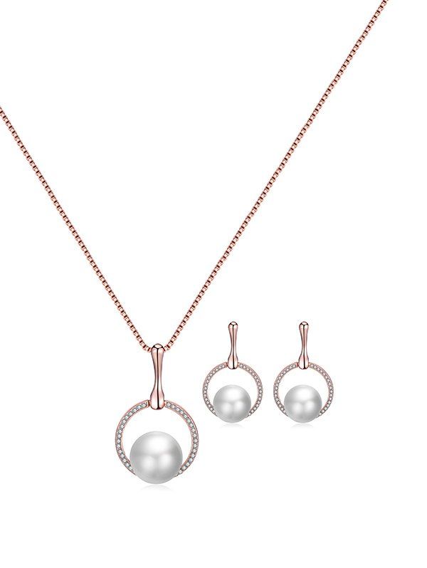 

Artificial Pearl Rhinestone Circle Necklace and Earrings, Rose gold