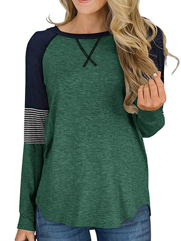 

Striped Raglan Sleeve Longline T-shirt, Deep green
