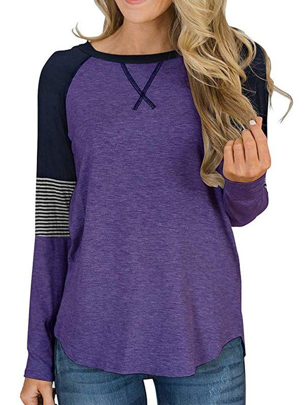 

Striped Raglan Sleeve Longline T-shirt, Purple