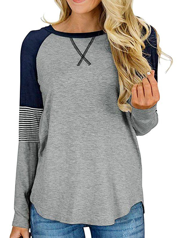 

Striped Raglan Sleeve Longline T-shirt, Gray