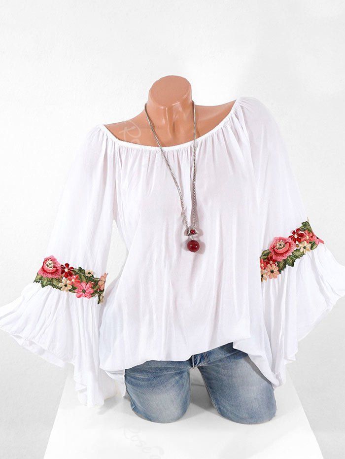 white bell sleeve blouse plus size
