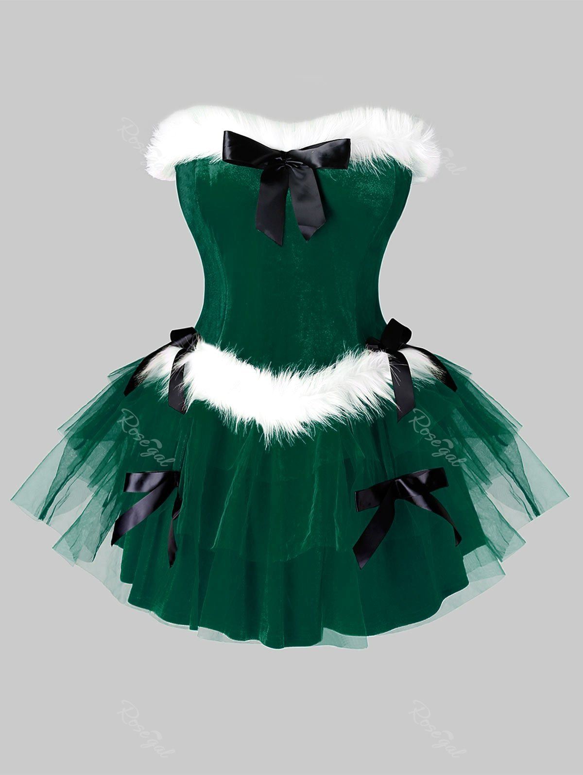 Plus Size Strapless Christmas A Line Faux Fur Panel Velvet Dress