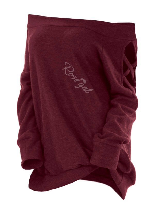 

Plus Size Criss Cross Off Shoulder T Shirt, Red wine