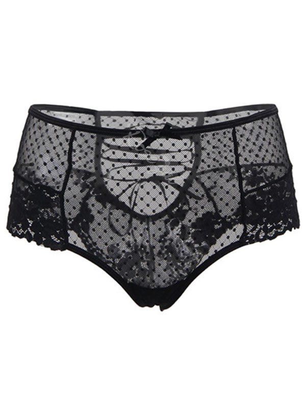 

Plus Size Lace-up Swiss Dot Lace Panty, Black