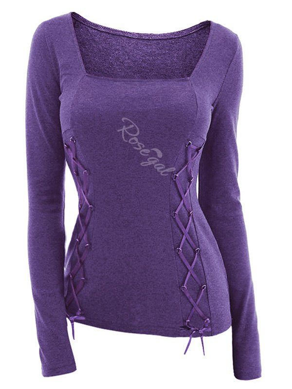 

Plus Size D Ring Lace Up T Shirt, Purple