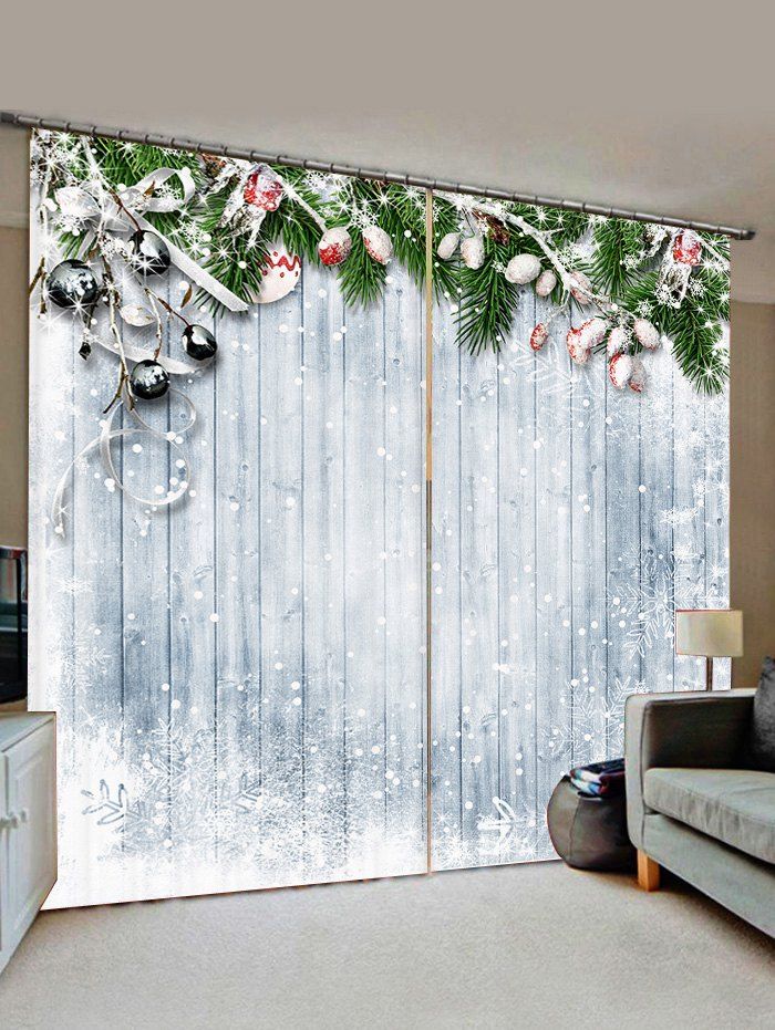 Rideaux de Fenêtre de Noël Motif Flocon de Neige 2 Panneaux Argent W28 x L39 inch x 2pcs