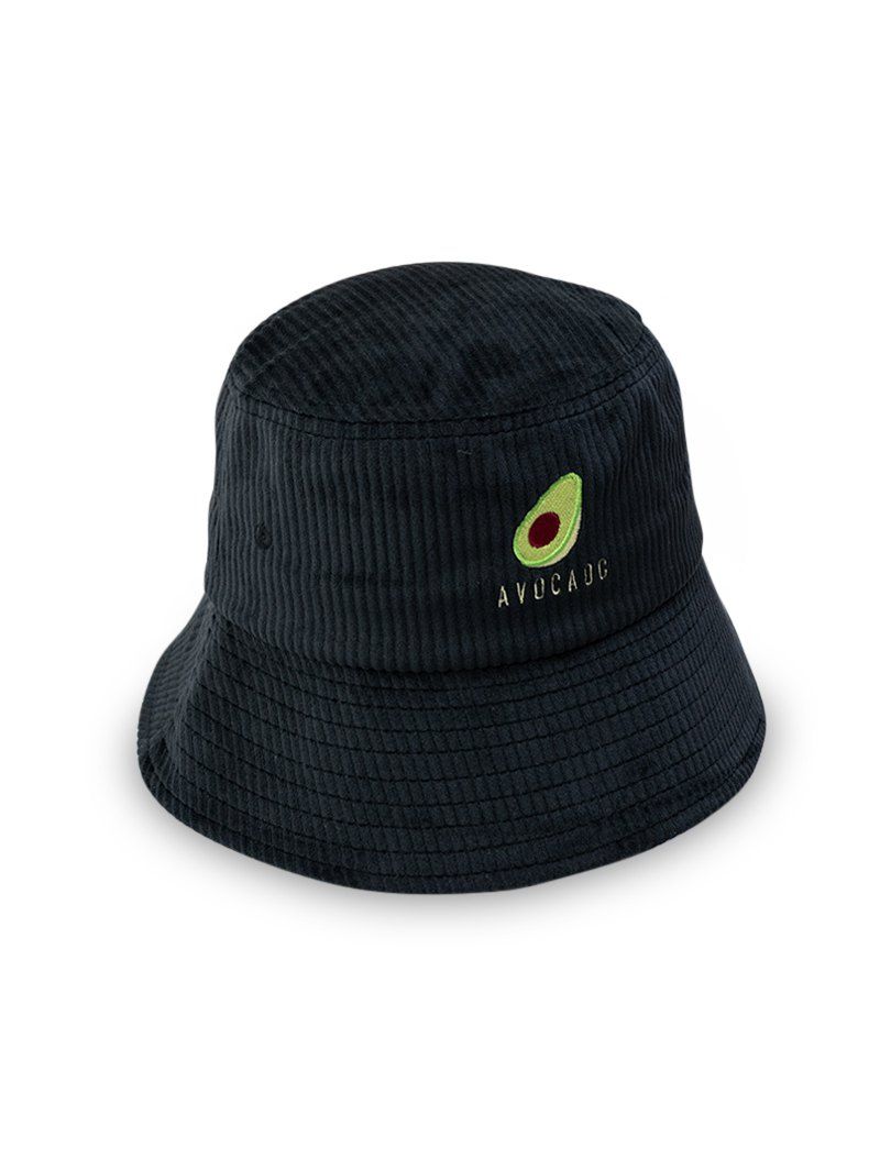 

Corduroy Embroidered Bucket Hat, Black