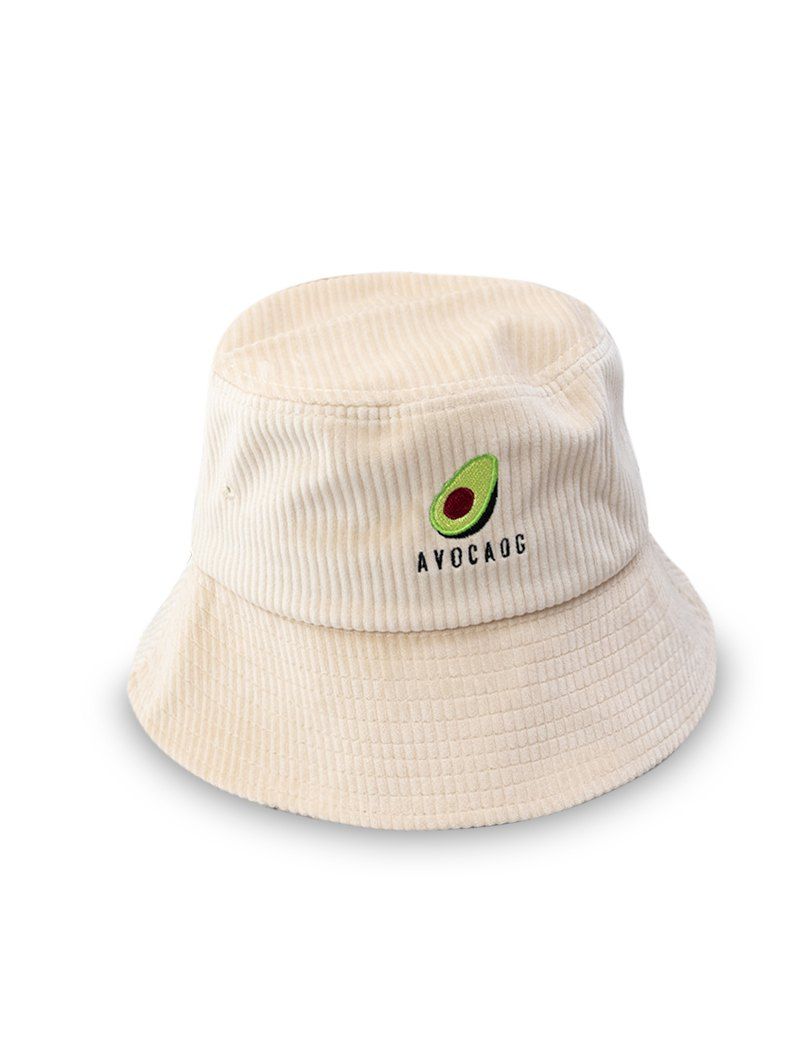 

Corduroy Embroidered Bucket Hat, Beige