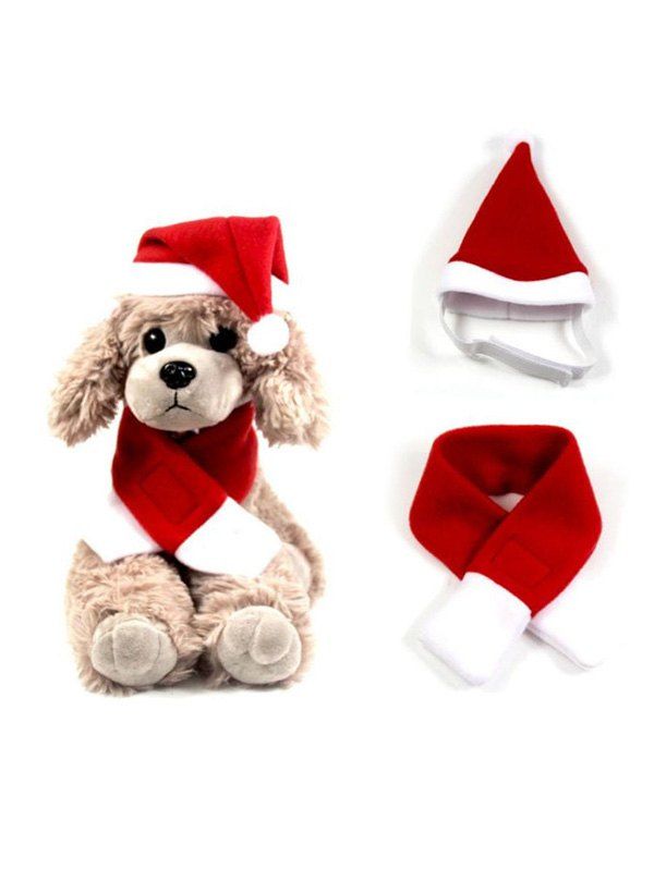 

Pet Clothes Dog Clothes Christmas Hat and Scarf, Red