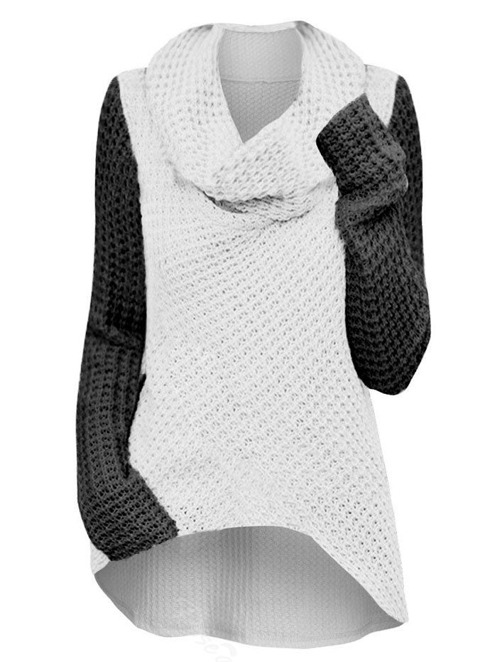 

Cowl Neck High Low Two Tone Plus Size Knitwear, White