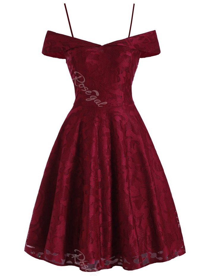 

Plus Size Cold Shoulder Lace Semi Formal Dress, Red wine