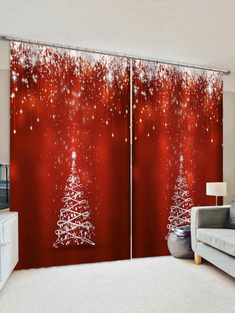 

Christmas Tree Star Pattern Window Curtains, Multi