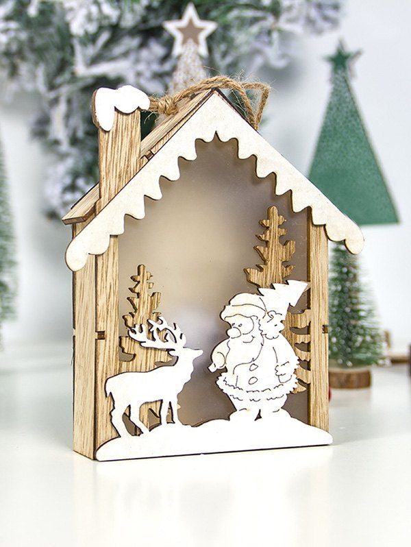 

Christmas Decoration Santa Claus Snowman Elk Wooden House with LED Night Light, Multi-c