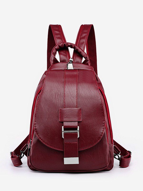 

Solid Casual Buckle Belt Design Backpack, Red wine