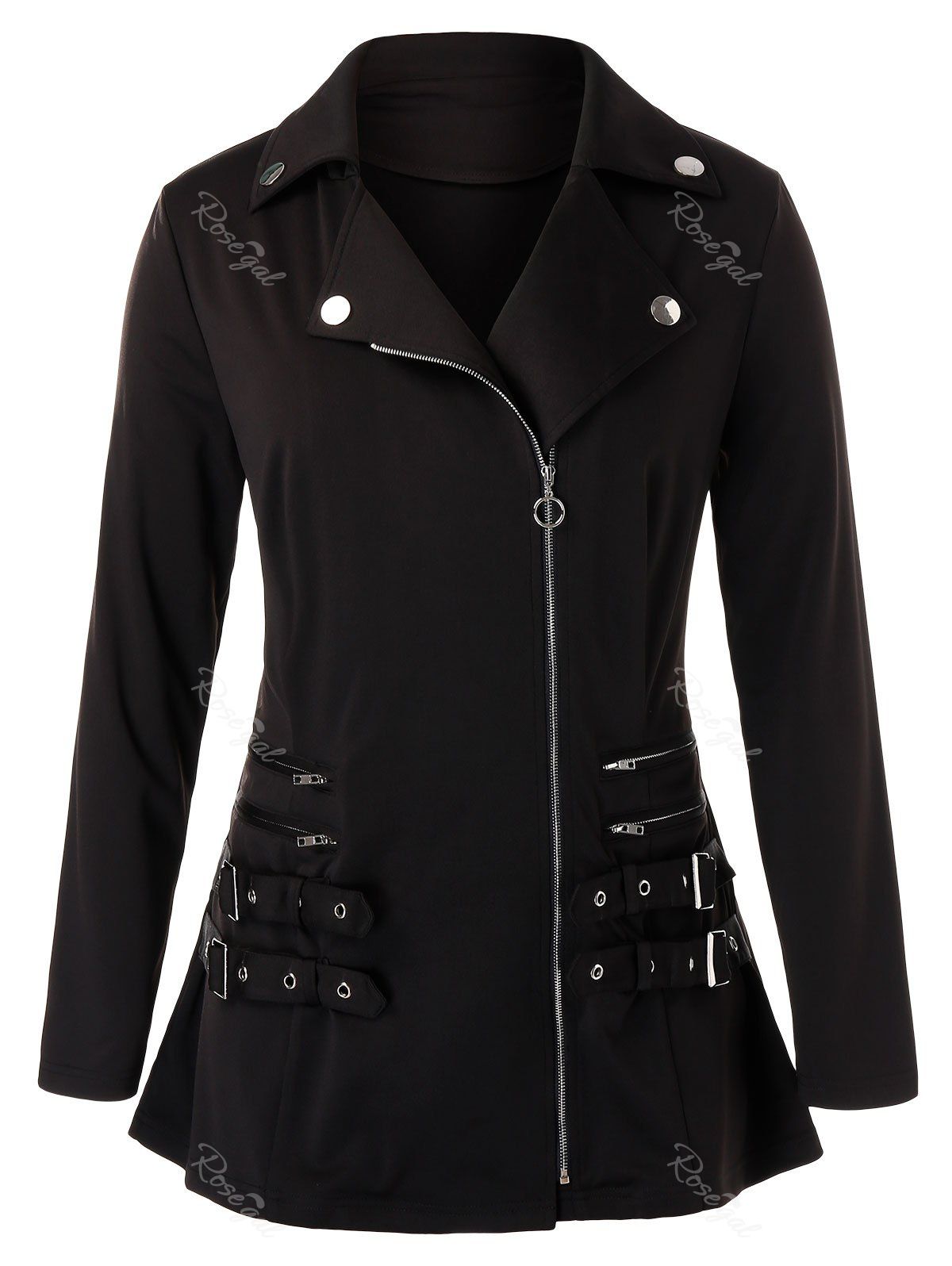 

Plus Size Buckle Zippered Jacket, Black