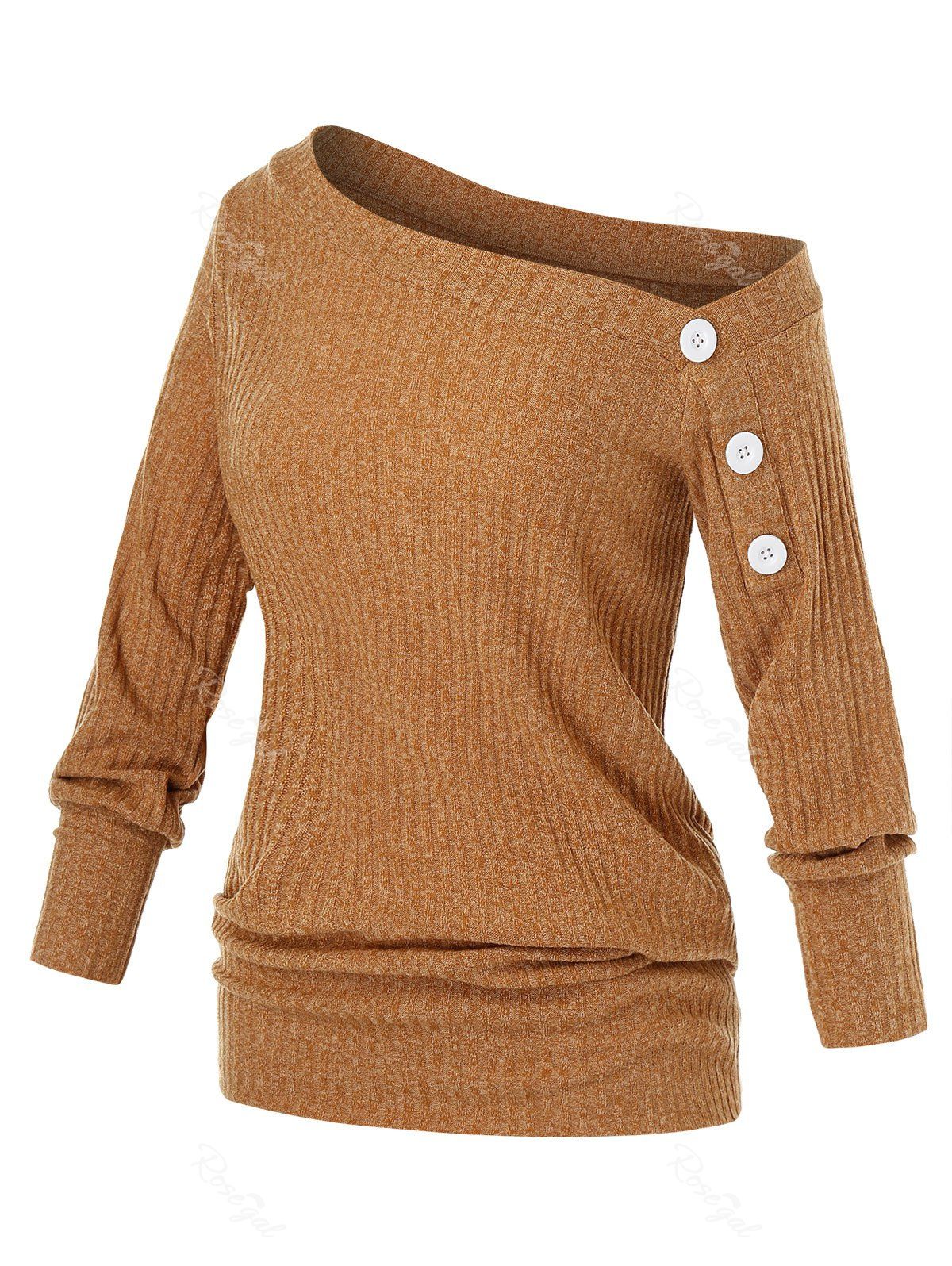 

Plus Size Skew Neck Knitted Sweater, Bee yellow