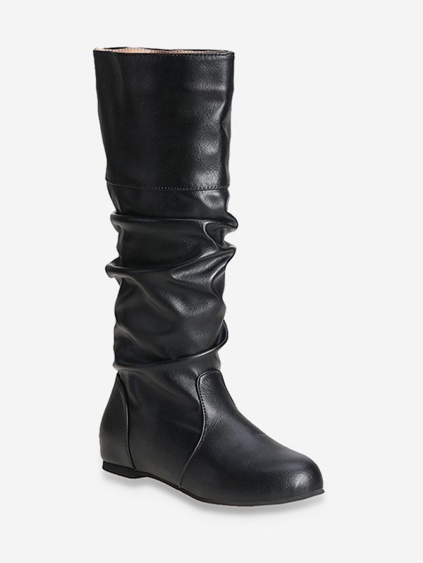 

Solid Color Ruched Knee High Boots, Black