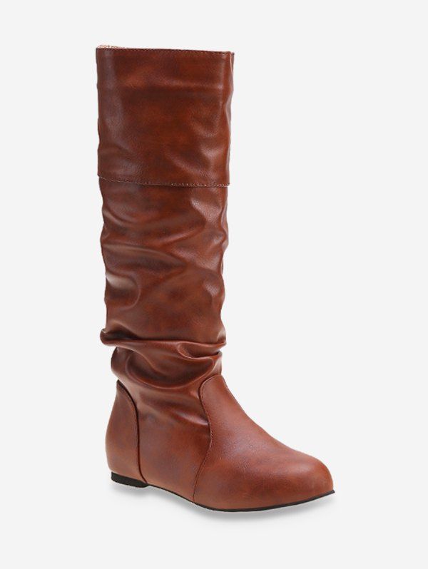 

Solid Color Ruched Knee High Boots, Brown