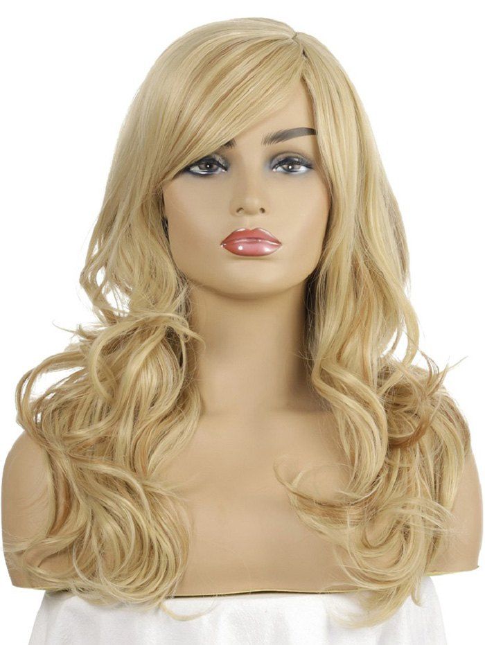 

Synthetic Long Side Part Body Wave Wig, Sun yellow