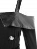 Robe Ceinturée à Epaule Dénudée de Grande Taille à Volants avec Bouton - Noir L