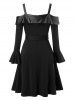 Plus Size Ruffle Cuff Cold Shoulder Mock Button Belted Dress -  