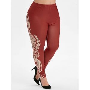 

Pull On Printed Side High Waisted Plus Size Leggings, Red wine