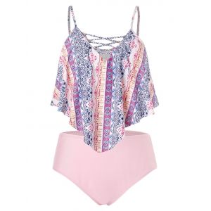 

Plus Size Boho Printed Tankini Swimsuit, Pig pink