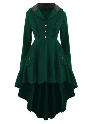 

Hooded Lace Up High Low Trench Coat, Deep green