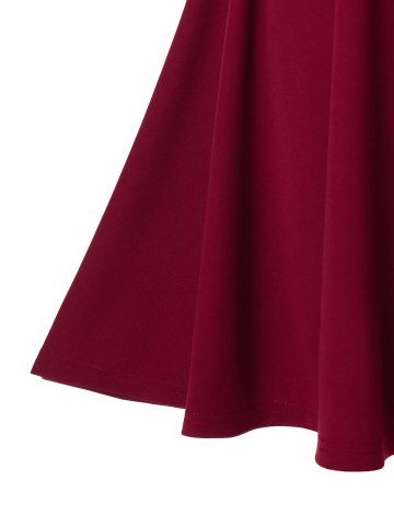 

Plus Size Lace Flounce Cold Shoulder Long Sleeve Dress, Red wine