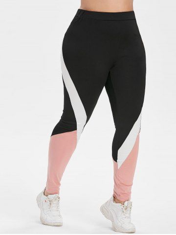 

Plus Size High Waisted Contrast Tapered Skinny Leggings, Black