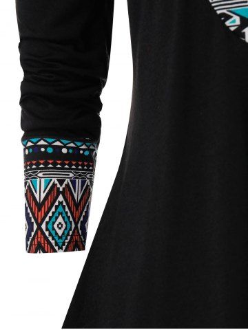 

Plus Size Hooded Geometrical Curved T Shirt, Black