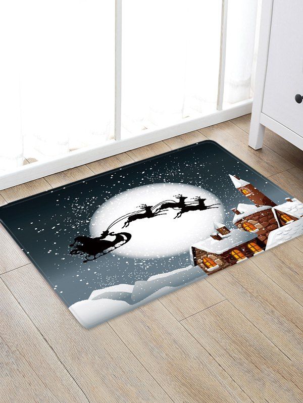 

Christmas Moon Night Sleigh Castle Pattern Water Absorption Area Rug, Multi