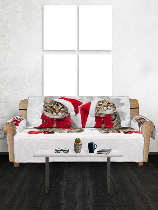 

Christmas Cat Hat Balls Pattern Couch Cover, Multi