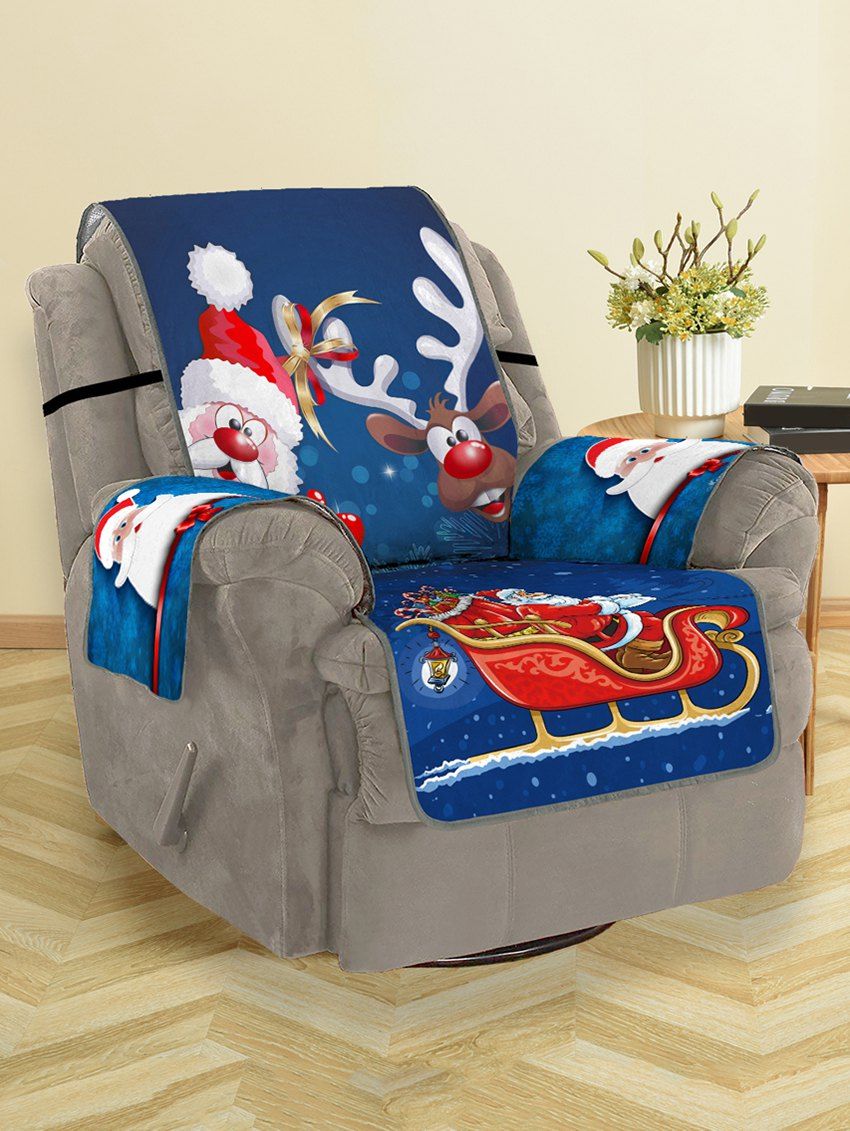 

Christmas Santa Claus Elk Sleigh Pattern Couch Cover, Multi