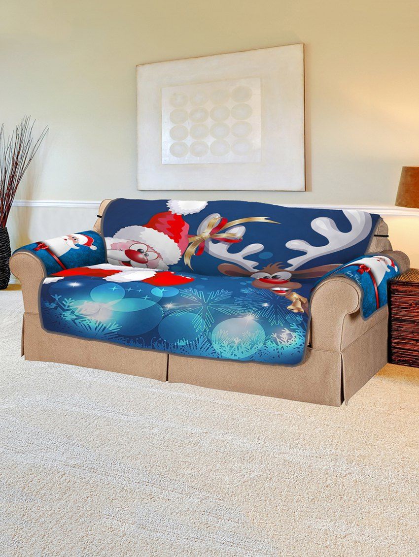 

Christmas Santa Claus Elk Sleigh Pattern Couch Cover, Multi