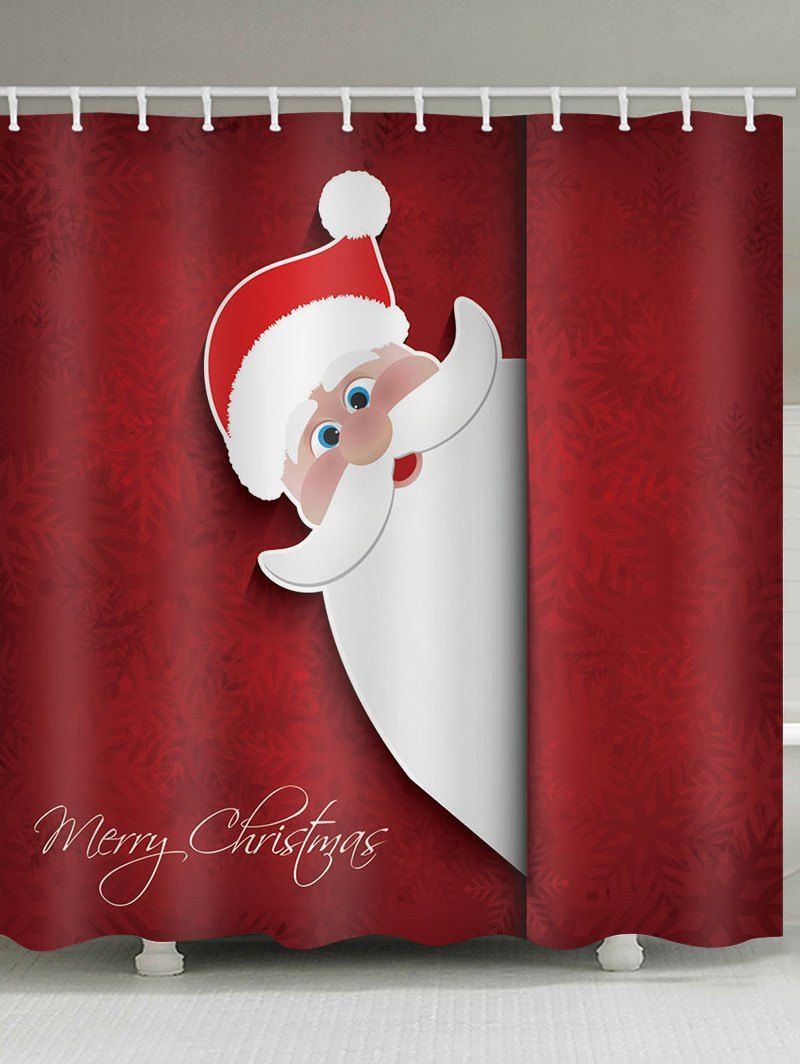 

Christmas Santa Claus Greeting Snowflakes Print Waterproof Bathroom Shower Curtain, Multi