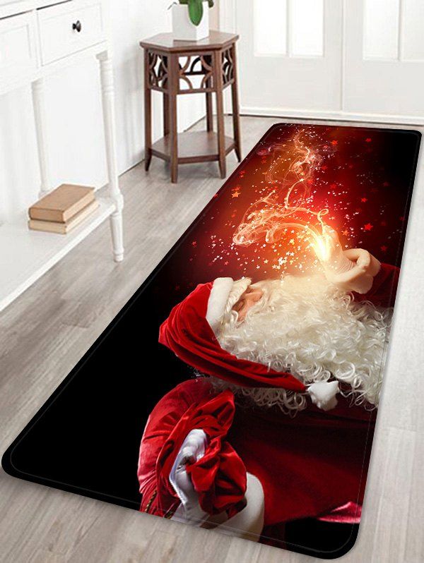 

Christmas Santa Claus Patterned Water Absorption Area Rug, Red wine