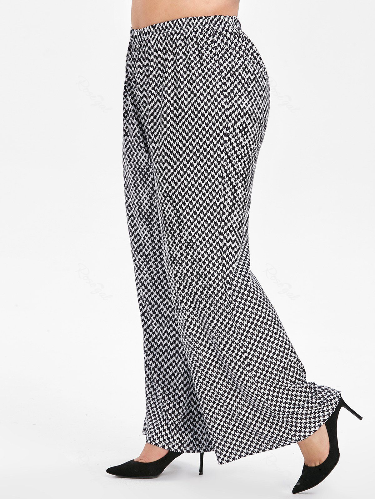 

Plus Size Houndstooth Wide Leg Pants, Black