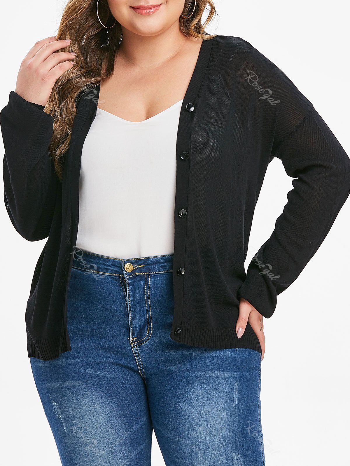 

Plus Size Button Up Solid Cardigan, Black